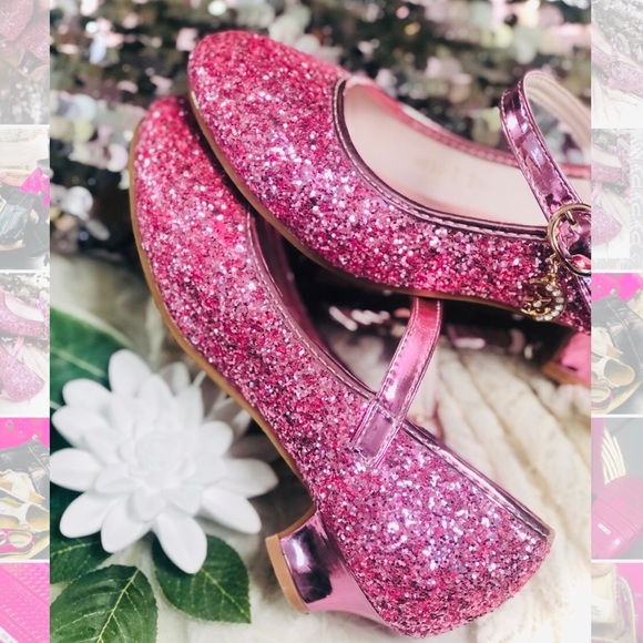 HANKAYOU | 34 / 5 | Girls’ Pink Glitter Low Heel Mary Jane Sparkle Shoe - Picture 13 of 13